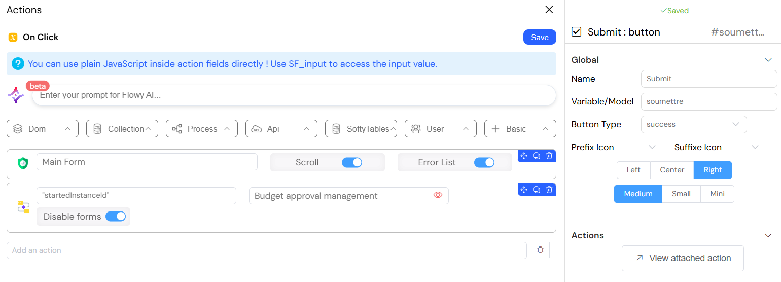 Button Action Properties