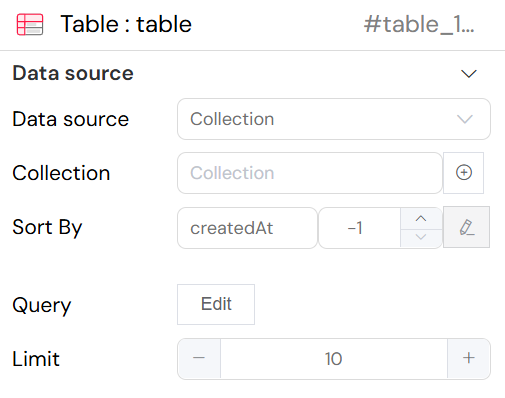 Table Configuration Panel