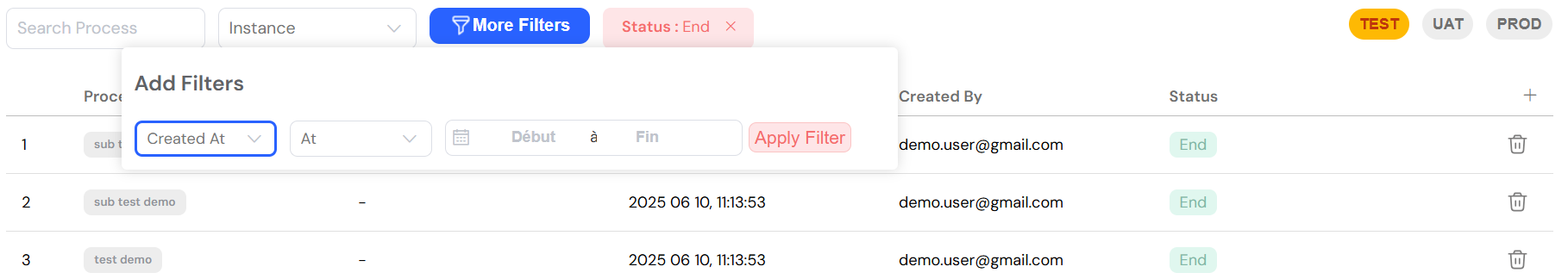 Advanced process filtering options