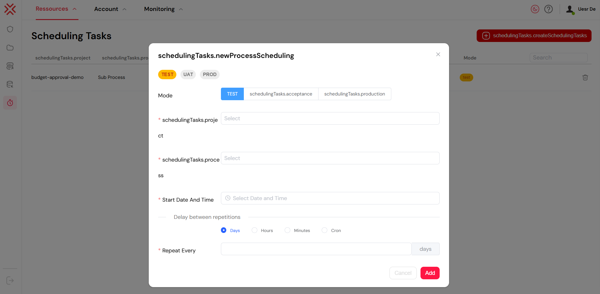 The interface for configuring scheduled, event-based automations.