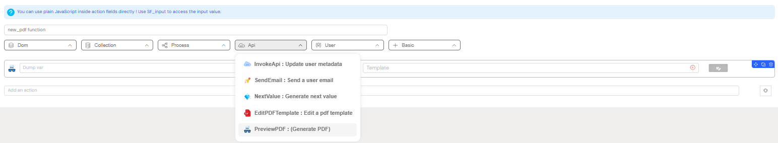 generate pdf via actions