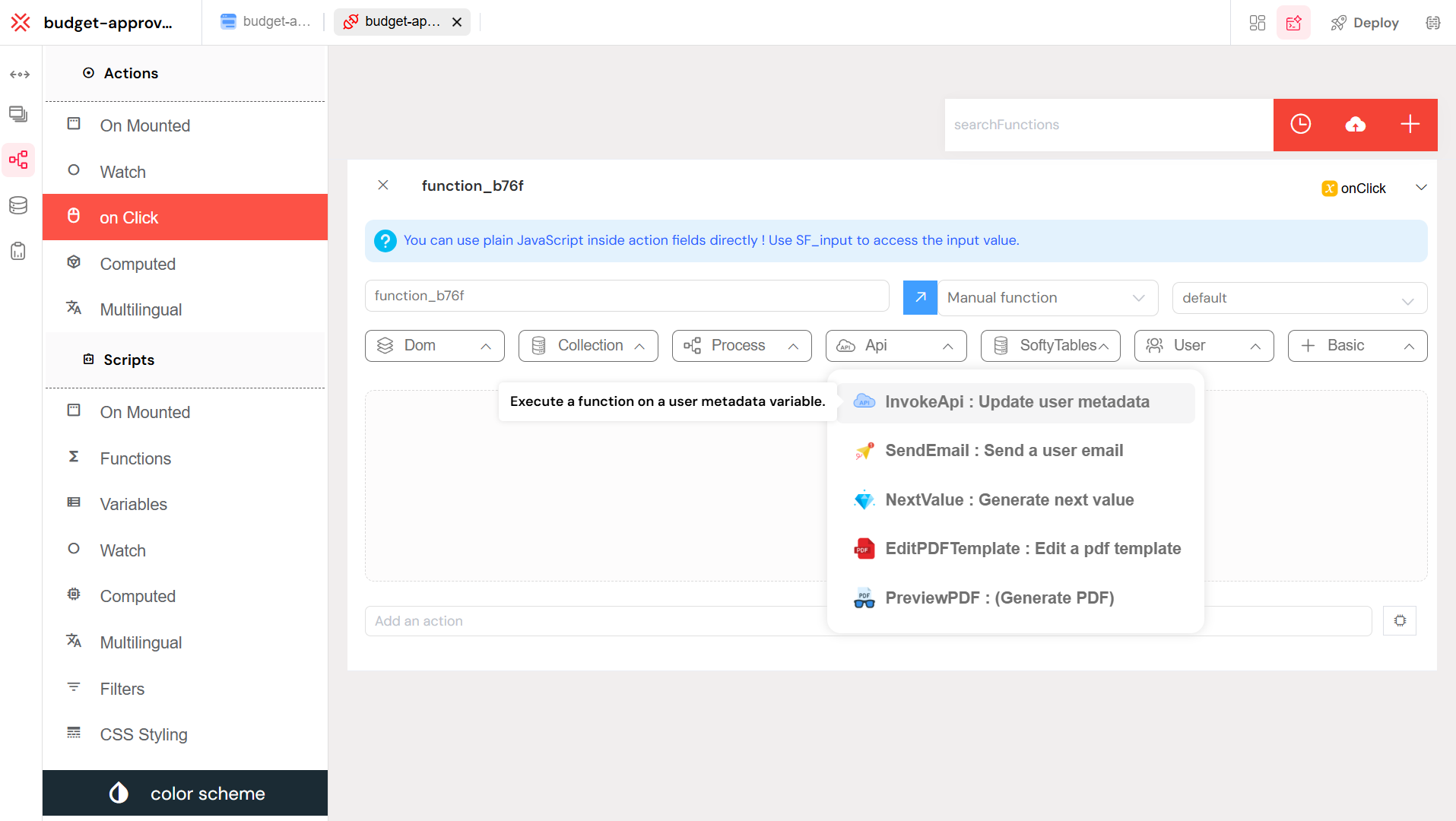 InvokeApi Action Selection