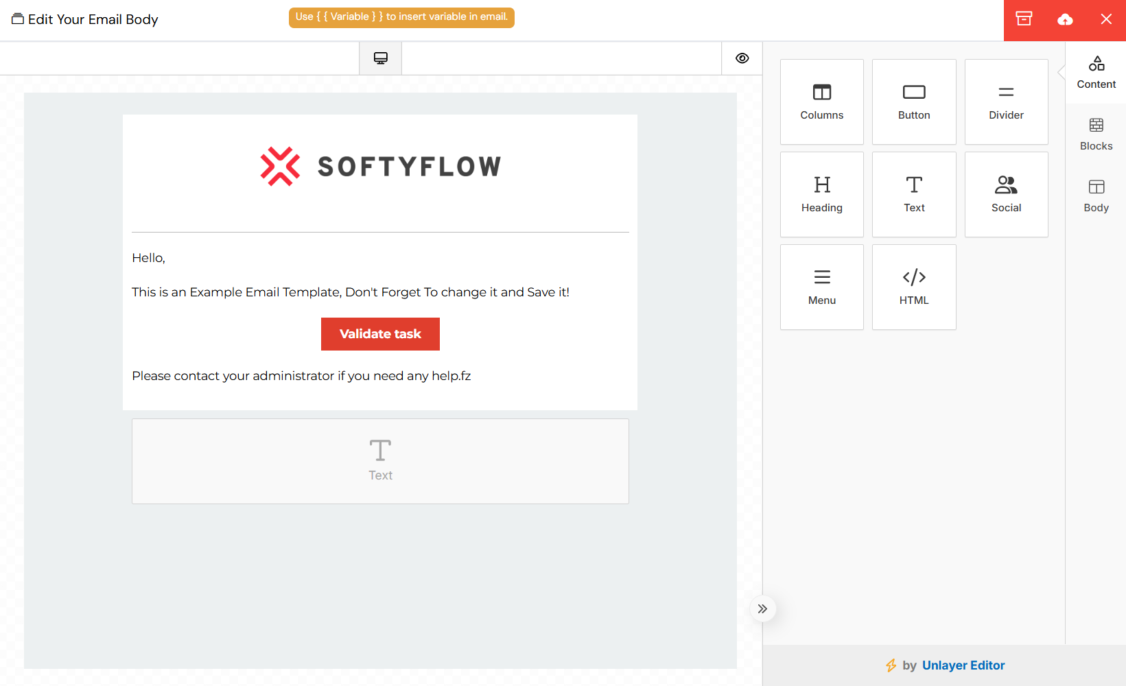 Process Send Task Mail Template