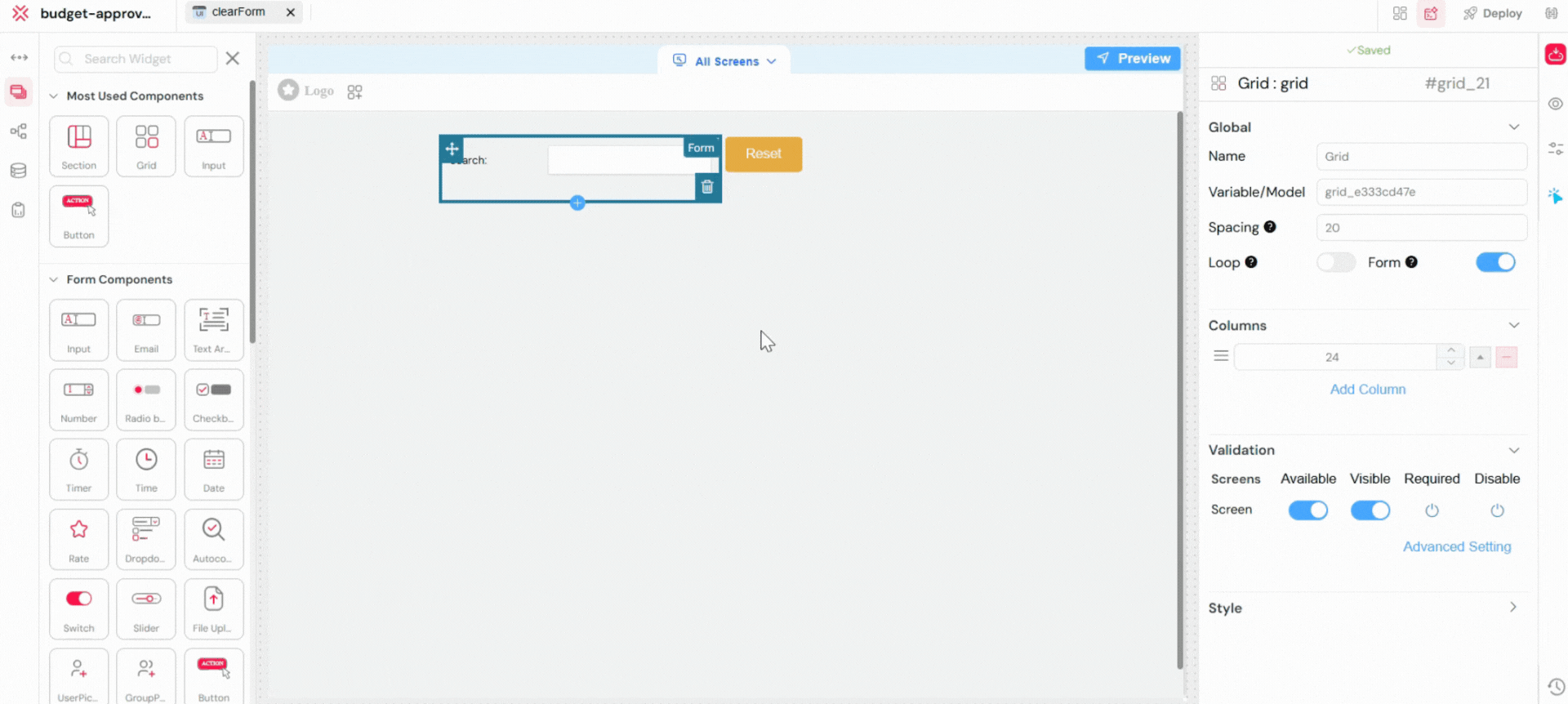 Using 'clearForm' to reset a form.
