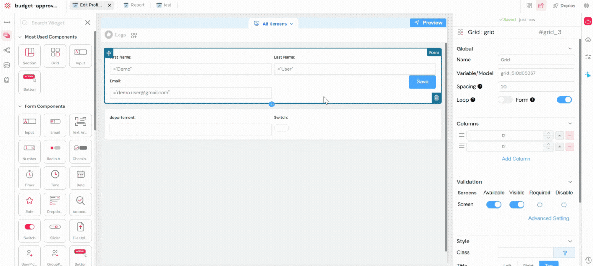 The 'disableForm' action disabling a form on save.