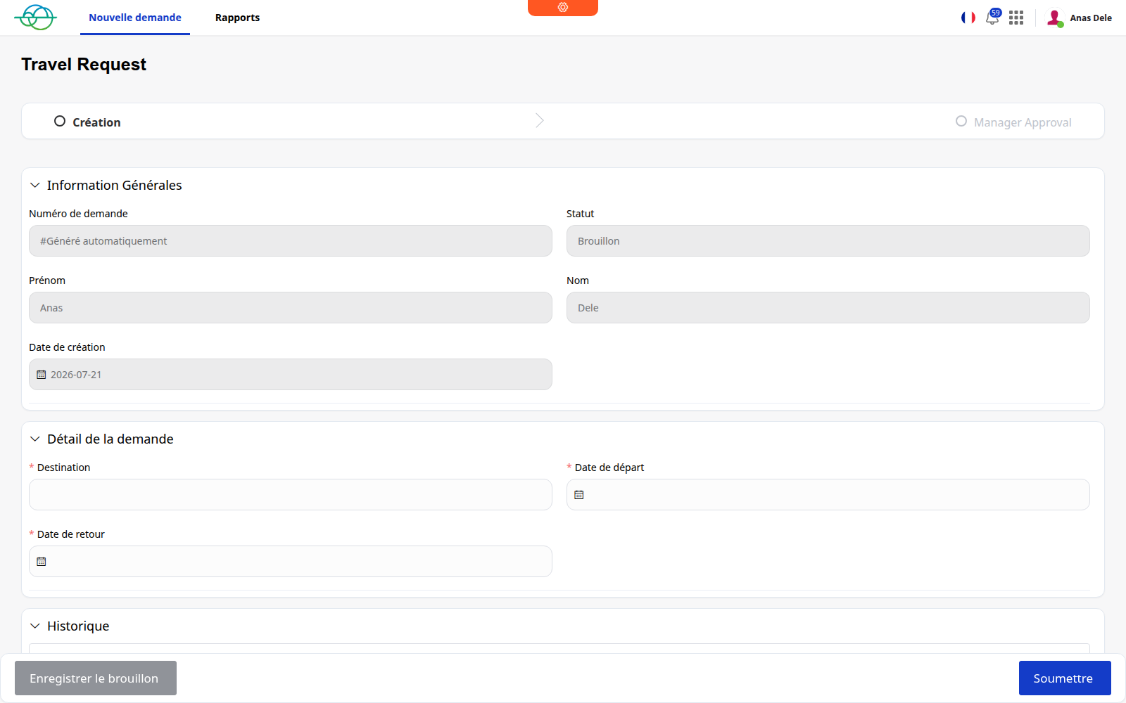 The same interface rendered in French.