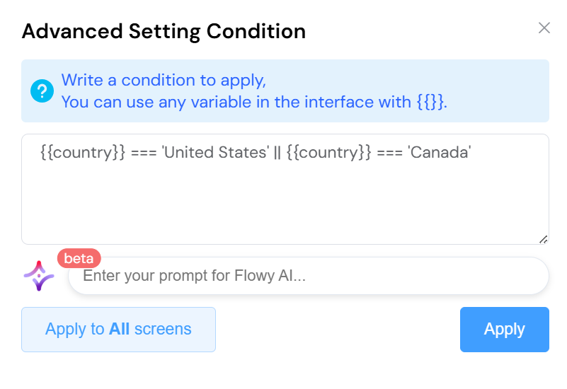 Implementing a conditional visibility rule. The 'state' field will now appear only when a user selects 'United States' or 'Canada'.