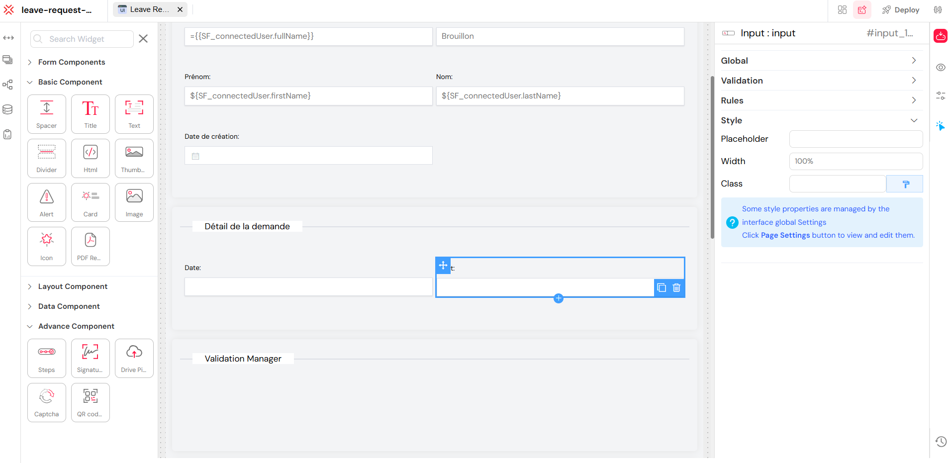 The editor provides direct access to the page's underlying code and styles.