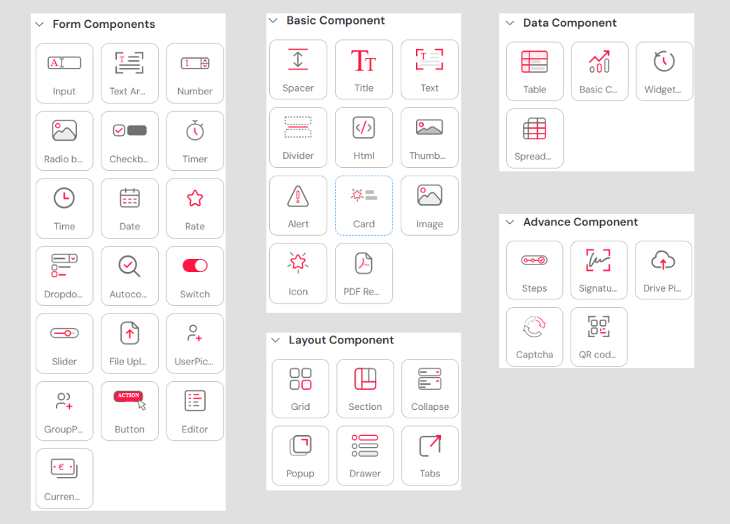 The widget palette offers a wide range of components.