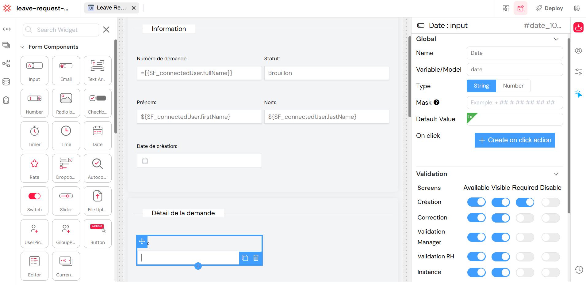 Widget configuration panel.