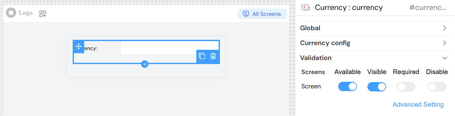 Currency Screen-based Settings