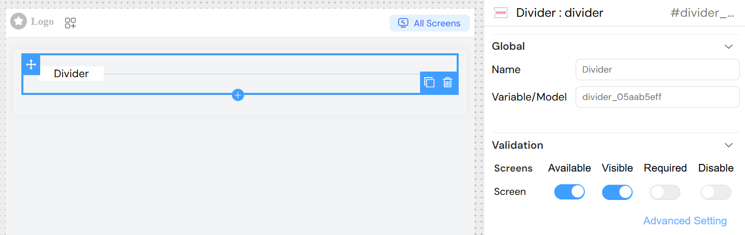 Divider Screen Configuration