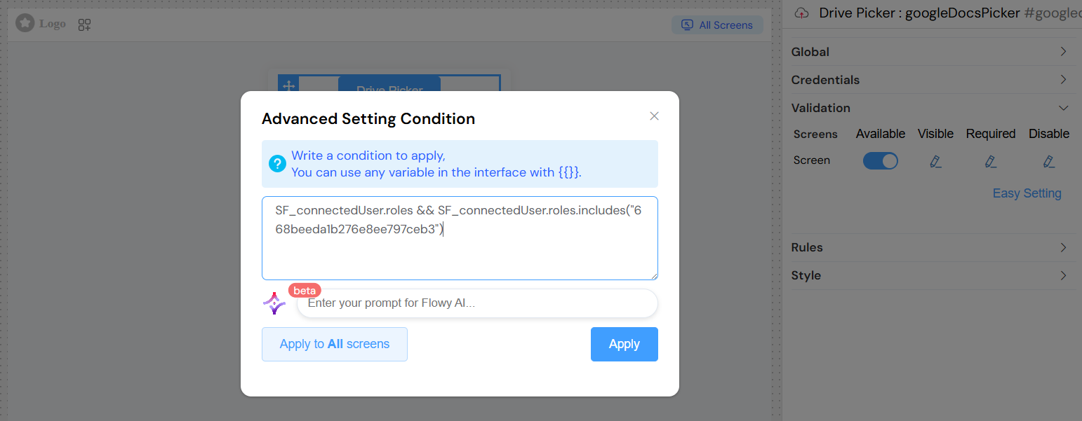 Drive Picker Advanced Conditions