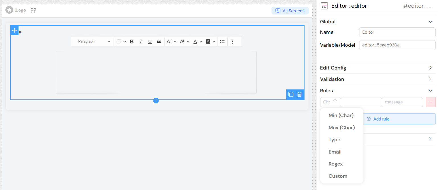 Editor Field Validation