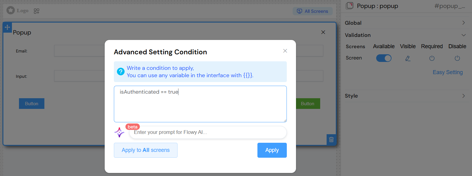 Popup Advanced Validation