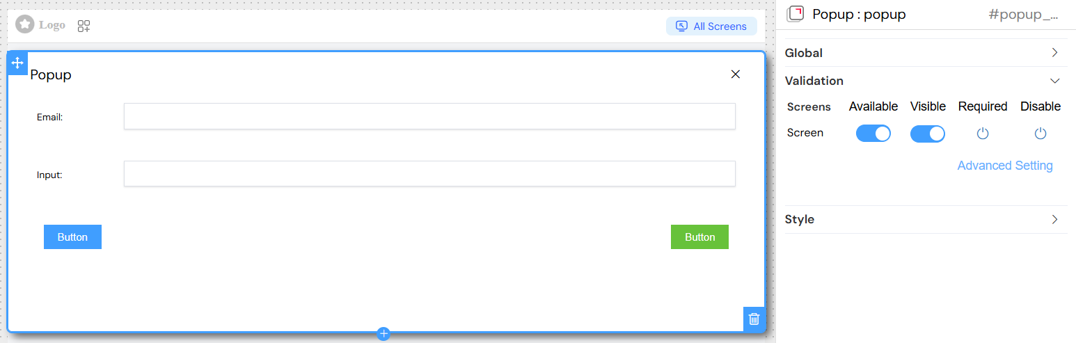 Popup Screen-Based Validation