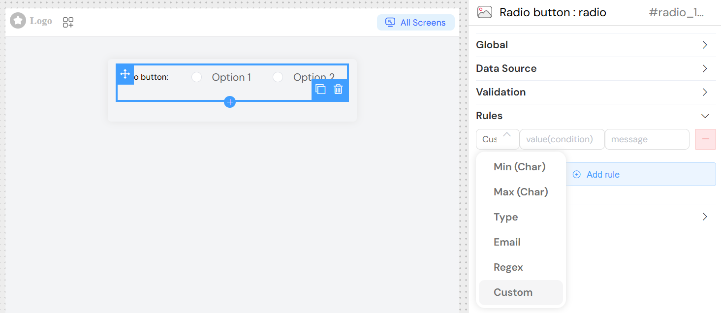 Radio Validation Rules