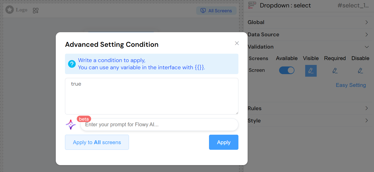 Select Validation Screen