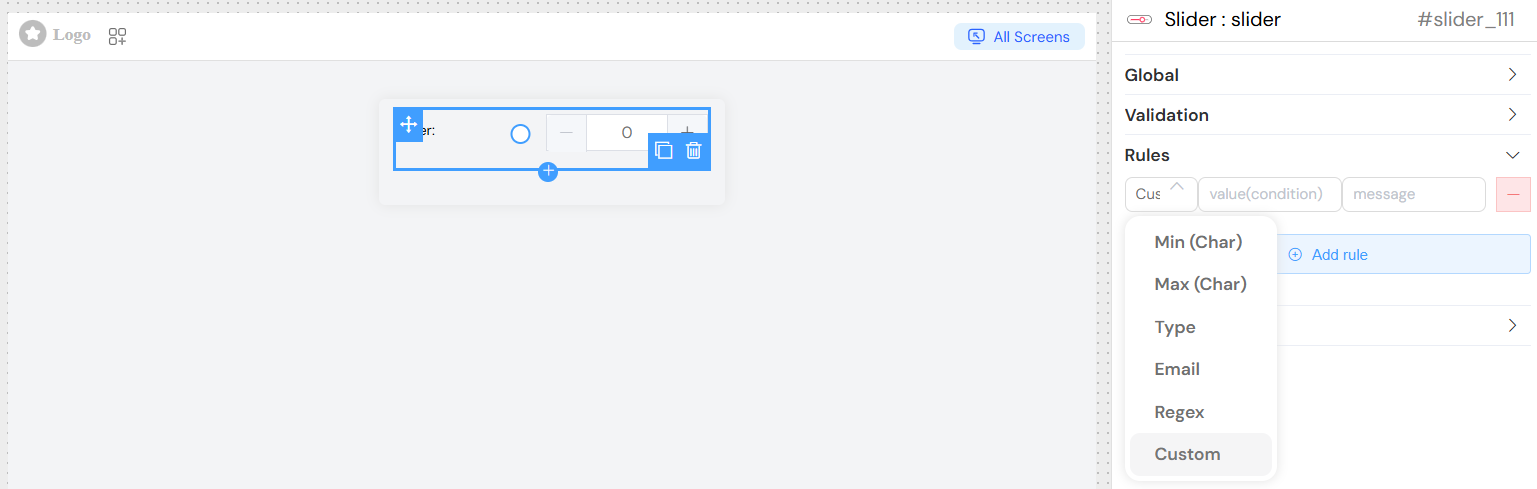 Slider Validation Rules