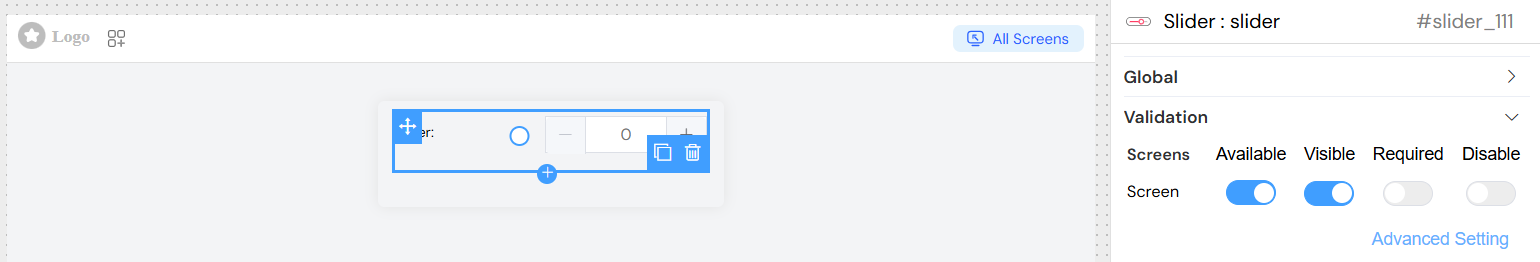 Slider Validation Screen