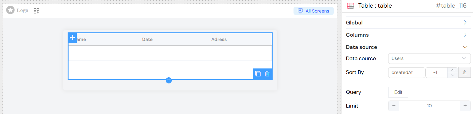 Table Data Source Users