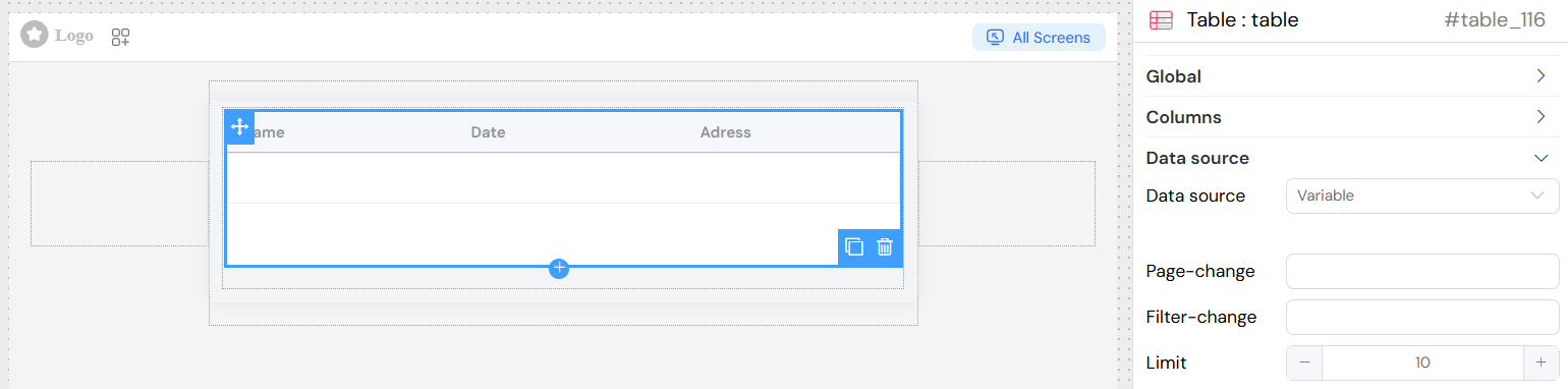 Table Data Source Variable