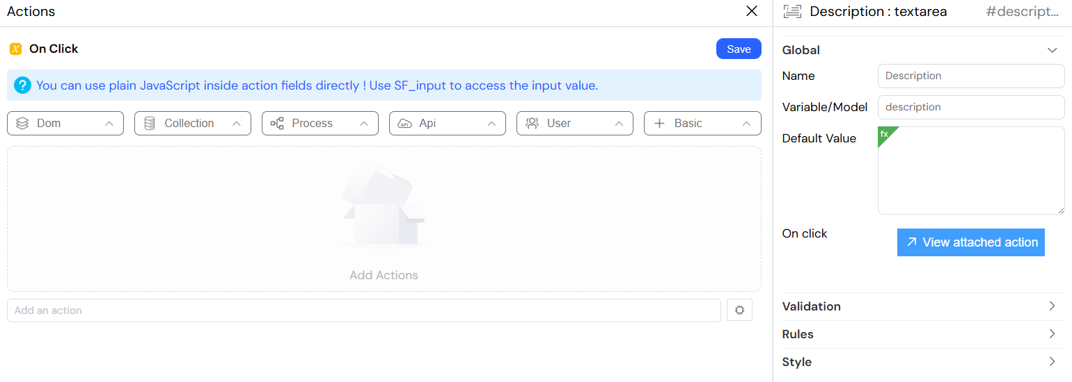 Textarea [Actions](/docs/ressources/project/web-interface/actions)