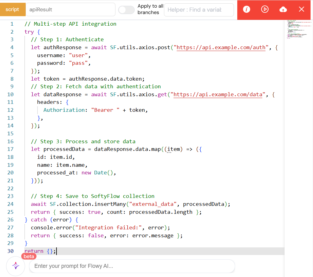 Complex integration example with axios