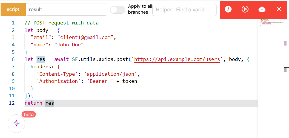 Example of axios POST request