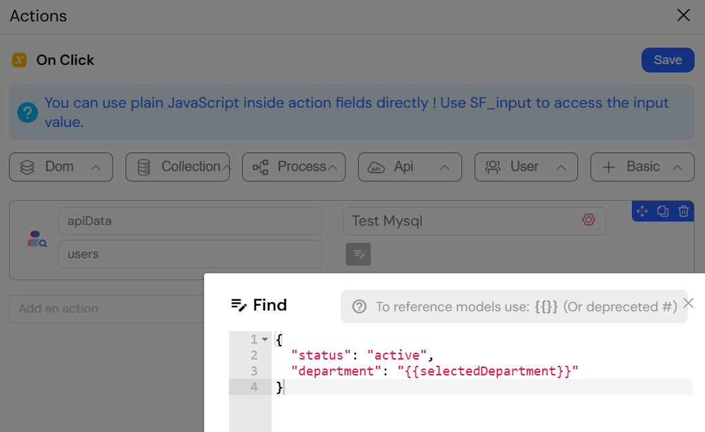 Using API EDS in process actions