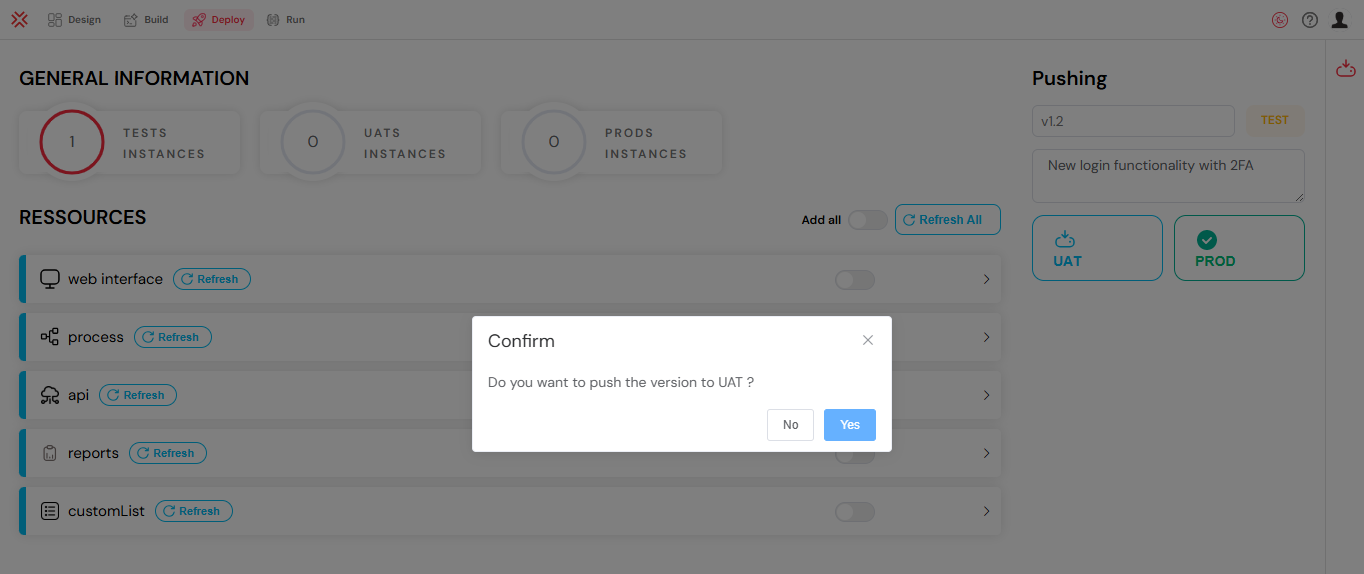 Pushing version to UAT - step 2