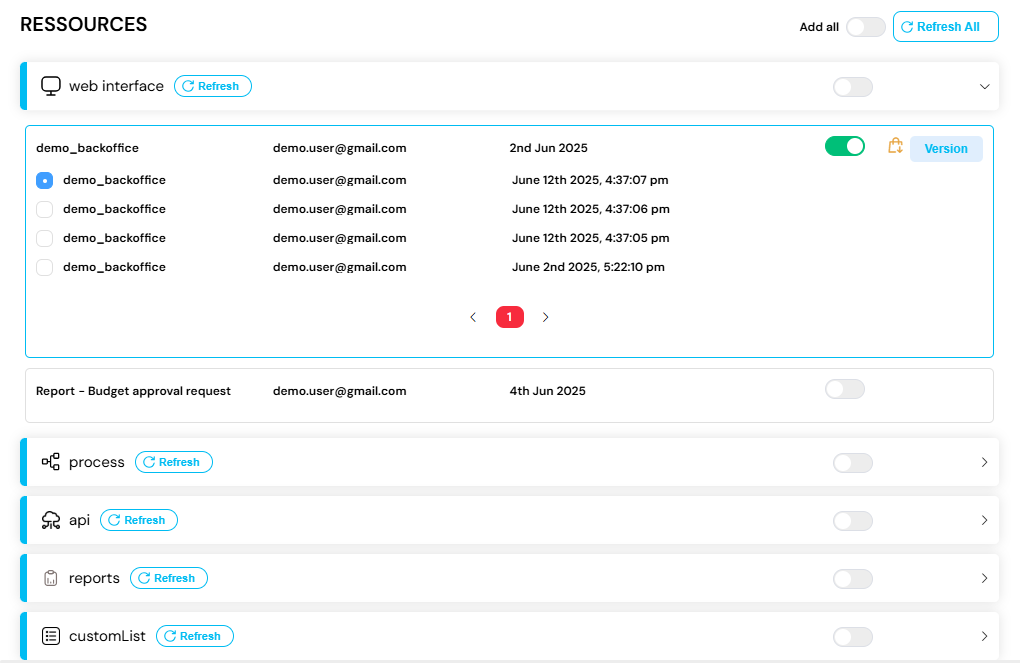 Resource selection and versioning interface