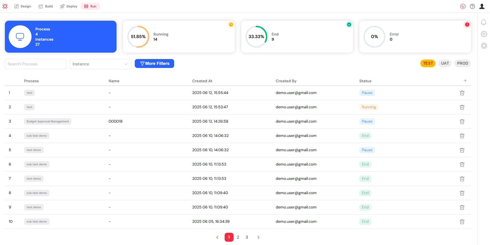 Main Monitor & Run interface