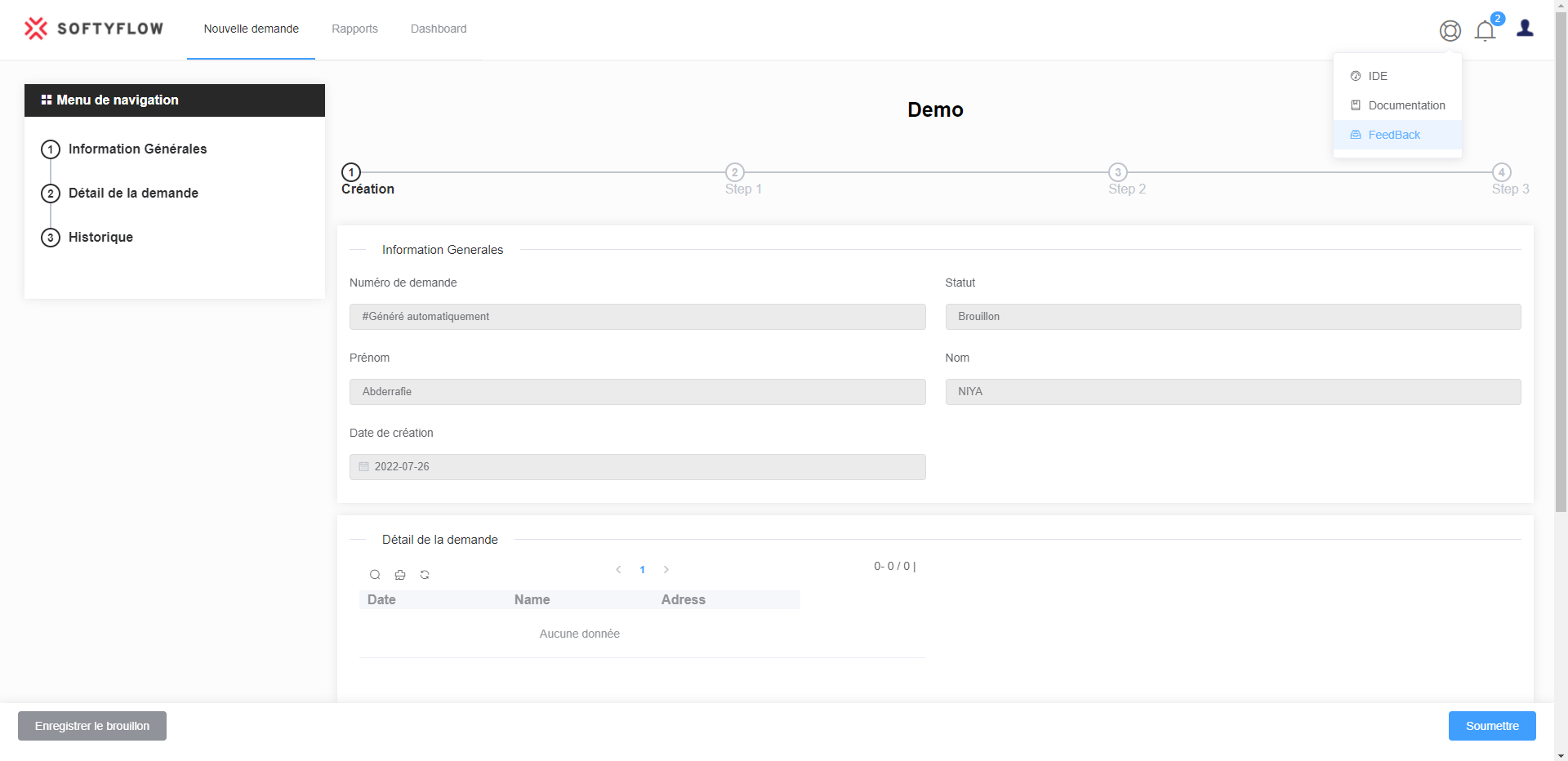 Interface feedback screenshot