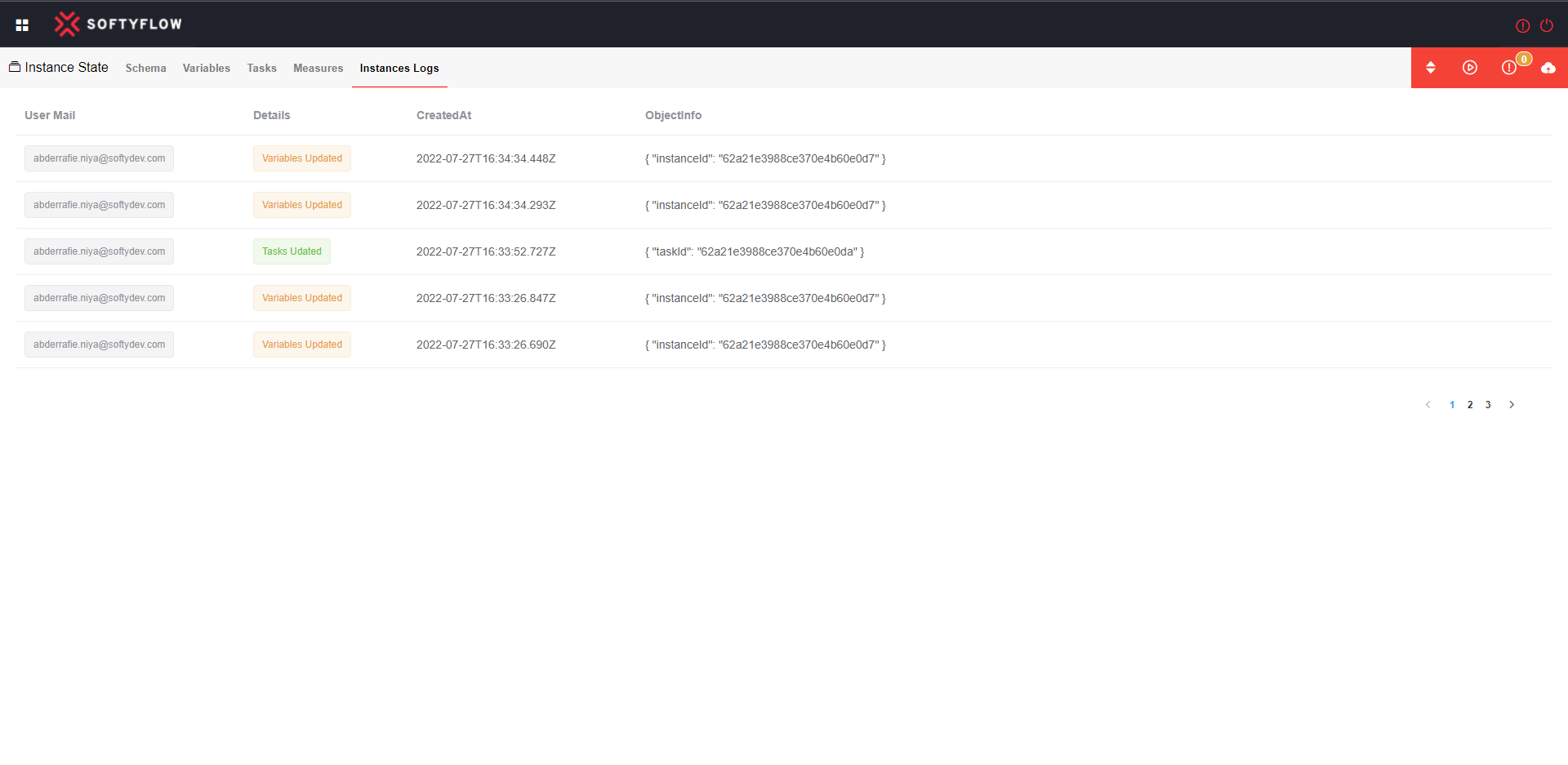 Instances logs screenshot