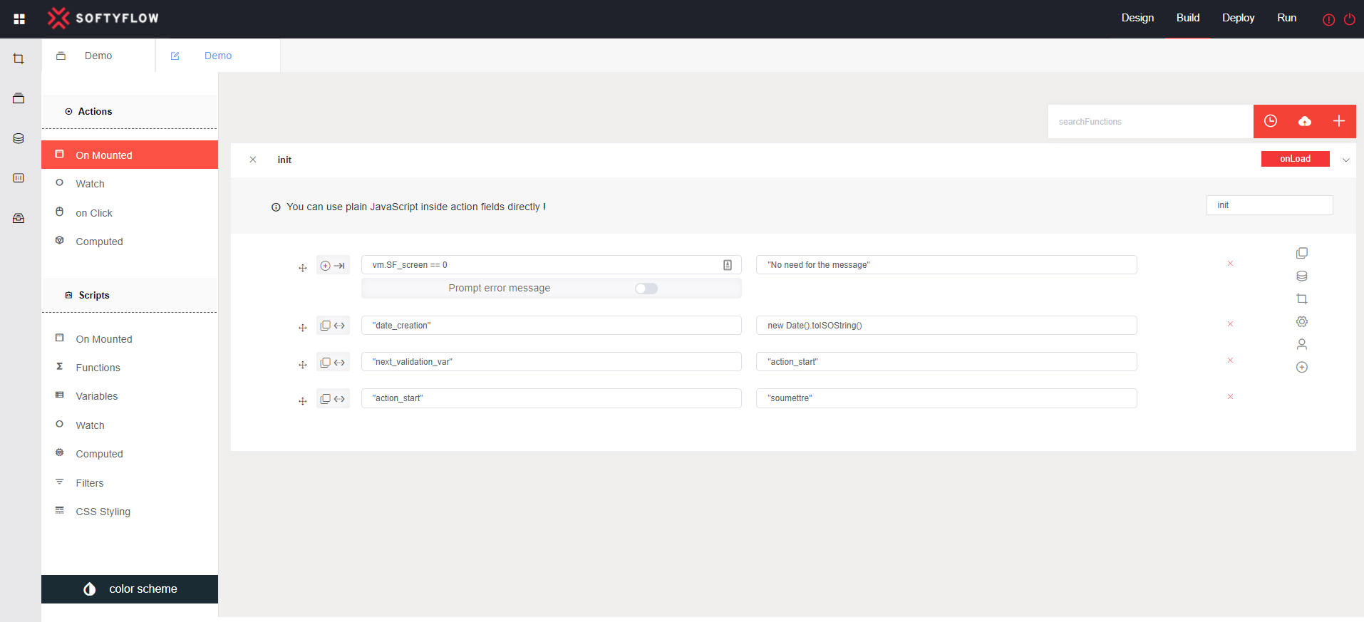 action user form config screenshot